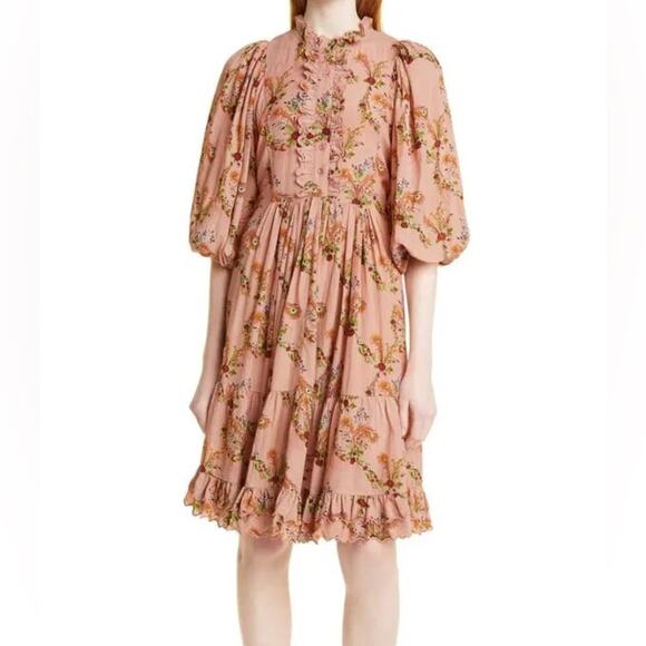 ByTiMo Floral Dobby Textured Ruffle Puff Sleeve Dress - Size S - Picture 2 of 7
